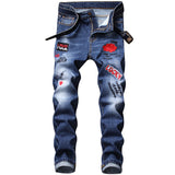 J Shaped Jeans Embroidered Men's Jeans Slim Straight