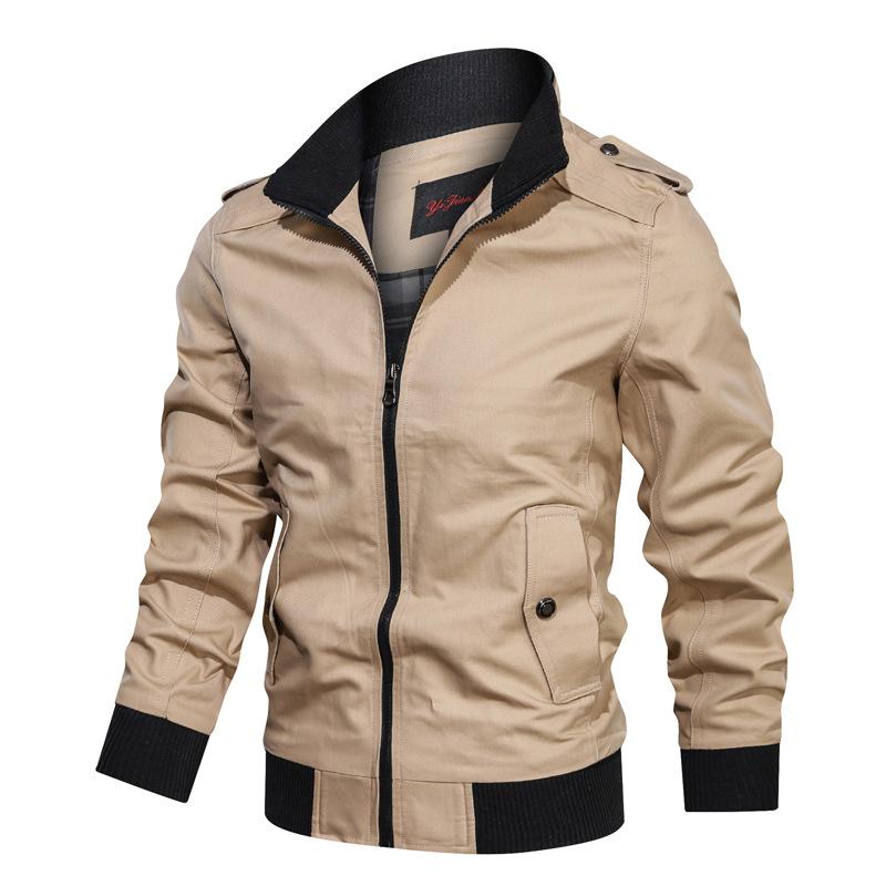 Men Fit Bomber Jacket Windbreaker Moto Street Coat Men's Clothing Youth Cotton Jacket Slim Stand Collar Solid Color Overalls Male