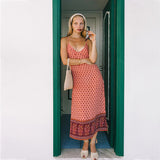 Beth Dutton Bohemian Dress Summer Spring Midi Dresses Spring/Summer Bohemian Print Patchwork Slit Straight Strap Dress