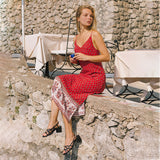 Beth Dutton Bohemian Dress Summer Spring Midi Dresses Spring/Summer Bohemian Print Patchwork Slit Straight Strap Dress