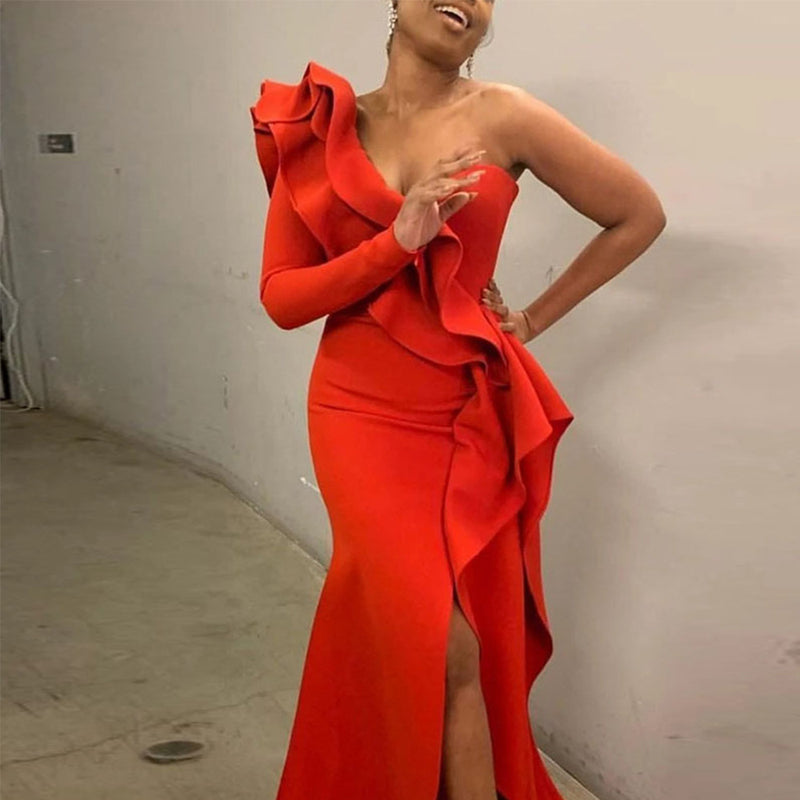 Mariah Carey See through Dress Sexy One-Shoulder Slim Dress Dress