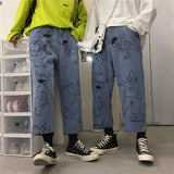 Anime Print Jeans Denim Pants for men Vintage Cartoon Printed Straight Wide Leg Jeans