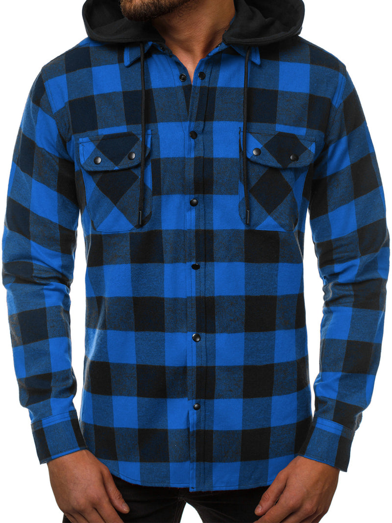 Mens Flannel Jacket with Hoodie Spring Men's Plaid Hooded Shirt Cargo Pocket Removable Hat Casual Long Sleeve Hoodie