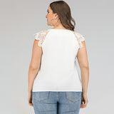 Women Plus Size Tops Summer Pullover Crew Neck Shirt Splicing Lace Top