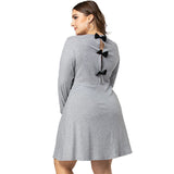 Women Plus Size Midi Dresses Long Sleeve Crew Neck Ruffle Dress