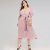 Women Plus Size Maxi Dresses Spring/Summer V-neck Irregular Dress