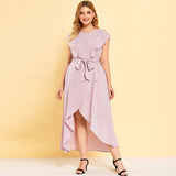 Women plus Size Maxi Dresses Short Sleeve Crew Neck Irregular Dress