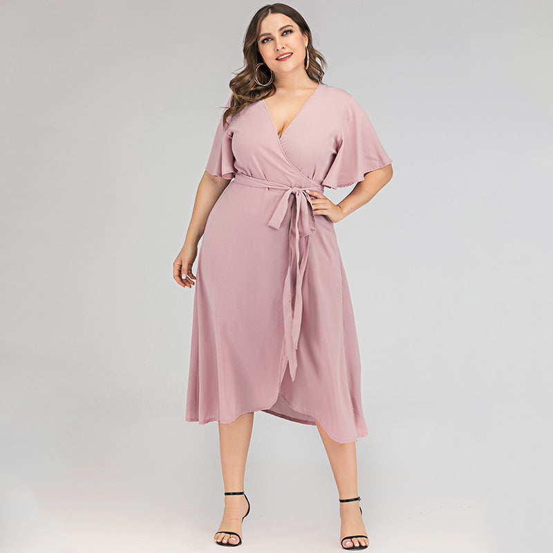 Women Plus Size Maxi Dresses Spring/Summer V-neck Irregular Dress