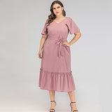 Women Plus Size Maxi Dresses Spring and Summer Short Sleeve V-neck Dress