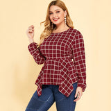 Women Plus Size Tops Spring Pullover Long Sleeve Round Neck Loose Shirt