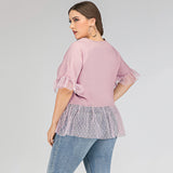 Women Plus Size Tops Spring/Summer Lace Pullover Short Sleeve Women's Loose T-shirt