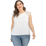 Women Plus Size Tops Summer Pullover Crew Neck Shirt Splicing Lace Top