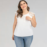 Women Plus Size Tops Summer Pullover Crew Neck Shirt Splicing Lace Top