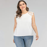 Women Plus Size Tops Summer Pullover Crew Neck Shirt Splicing Lace Top