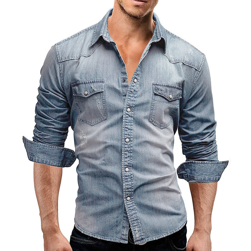 Work Shirts Spring Men's Double Pocket Men's Casual Denim Shirt