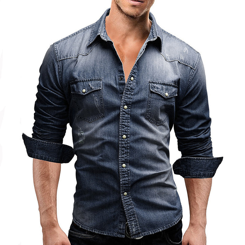 Work Shirts Spring Men's Double Pocket Men's Casual Denim Shirt