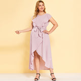 Women plus Size Maxi Dresses Short Sleeve Crew Neck Irregular Dress