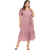 Women Plus Size Maxi Dresses Spring and Summer Short Sleeve V-neck Dress