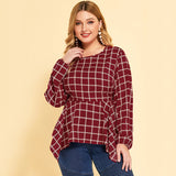 Women Plus Size Tops Spring Pullover Long Sleeve Round Neck Loose Shirt