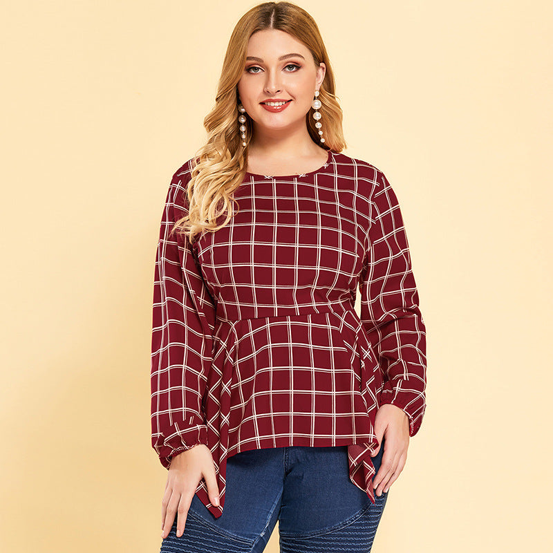 Women Plus Size Tops Spring Pullover Long Sleeve Round Neck Loose Shirt