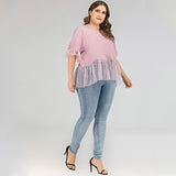 Women Plus Size Tops Spring/Summer Lace Pullover Short Sleeve Women's Loose T-shirt