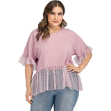 Women Plus Size Tops Spring/Summer Lace Pullover Short Sleeve Women's Loose T-shirt