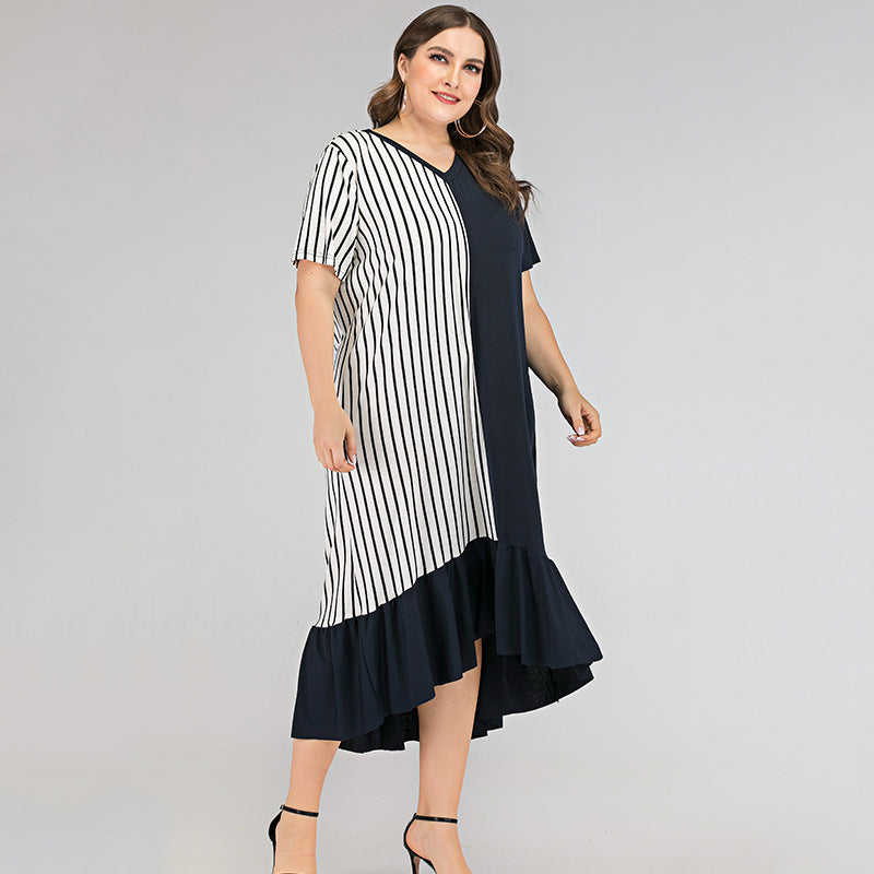Women Plus Size Maxi Dresses Spring/Summer Crew Neck Irregular Dress
