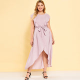 Women plus Size Maxi Dresses Short Sleeve Crew Neck Irregular Dress