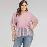 Women Plus Size Tops Spring/Summer Lace Pullover Short Sleeve Women's Loose T-shirt