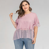 Women Plus Size Tops Spring/Summer Lace Pullover Short Sleeve Women's Loose T-shirt