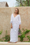 Women Dresses Summer V-neck Embroidered Flower Sexy Beach Dress