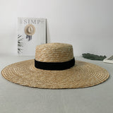 Straw Hat Sun-Proof Straw Hat Super Large Brim Flat Top Straw Sun Hat
