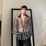 Transparent Shirt for Men Chrysanthemum Openwork Blouse