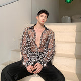 Transparent Shirt for Men Chrysanthemum Openwork Blouse