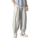 Linen Pants Straight Leg Pants Drawstring Lightweight Elastic Beach Pants Men's Loose Casual Summer