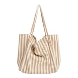 The Teacher Tote Vintage Handbag Simple and Fresh Striped Canvas Bag Fashion Large Capacity Women's Shoulder Bag