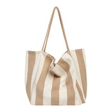 The Teacher Tote Vintage Handbag Simple and Fresh Striped Canvas Bag Fashion Large Capacity Women's Shoulder Bag