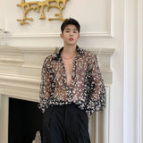 Transparent Shirt for Men Chrysanthemum Openwork Blouse