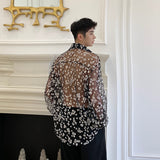 Transparent Shirt for Men Chrysanthemum Openwork Blouse