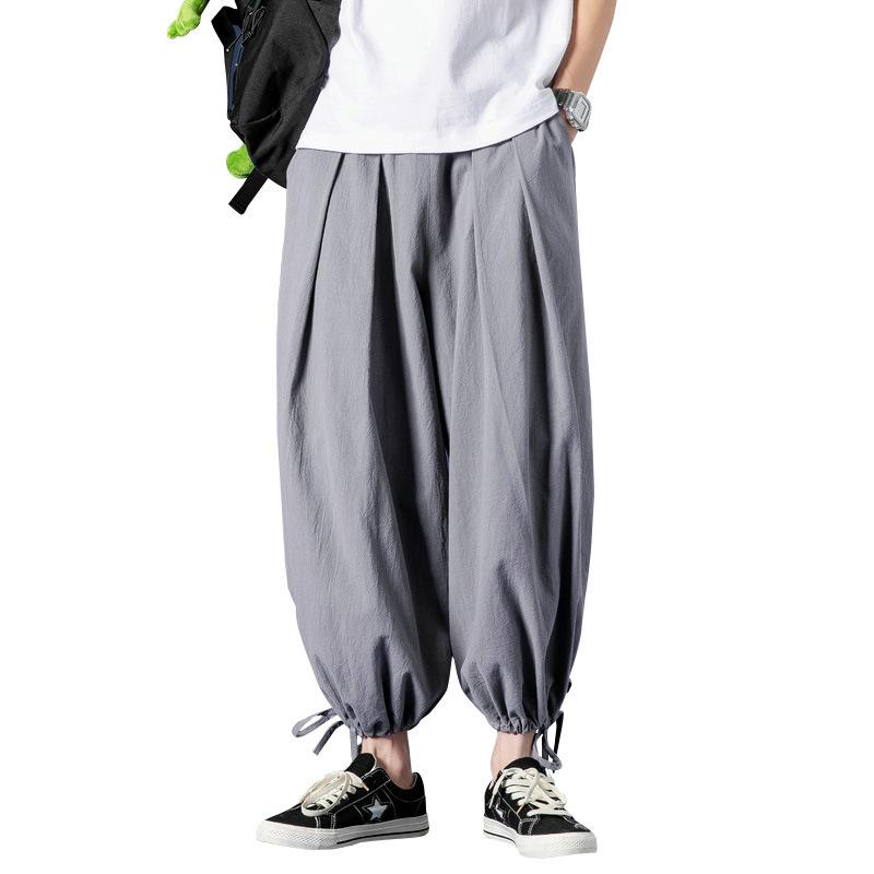 Linen Pants Straight Leg Pants Drawstring Lightweight Elastic Beach Pants Men's Loose Casual Summer