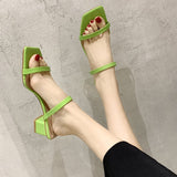 Nude Chunky Heel Slippers