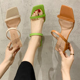 Nude Chunky Heel Slippers