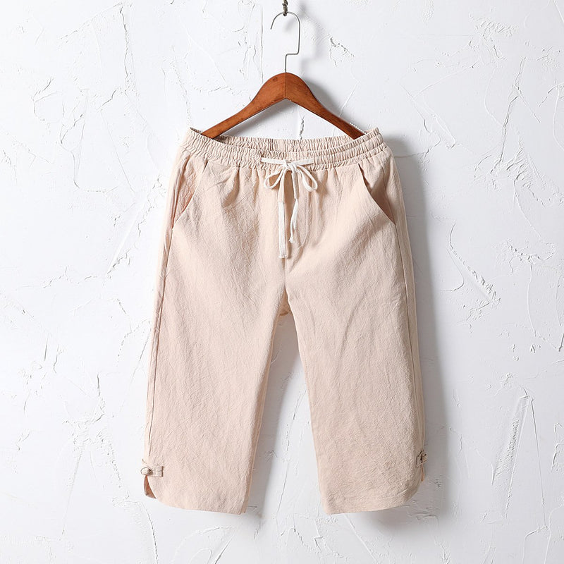 Linen Pants Straight Leg Pants Drawstring Lightweight Elastic Beach Pants Summer Men Casual Linen Pants Loose