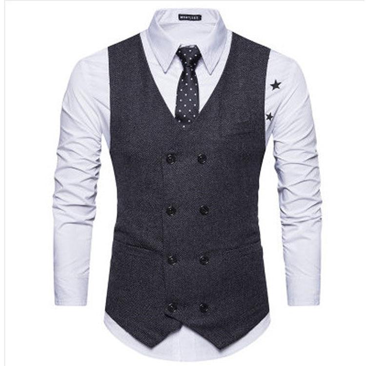 Tuxedo Vests Men Suit Vest Men's Autumn and Winter Double Breasted Waistcoat Men's Suit British Waistcoat