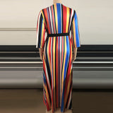 Women Plus Size Maxi Dressesv Collar Tight Large Swing Striped Printed Dress