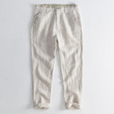Linen Pants Straight Leg Pants Drawstring Lightweight Elastic Beach Pants Men's Spring Casual Pants Straight Breathable Long Pants