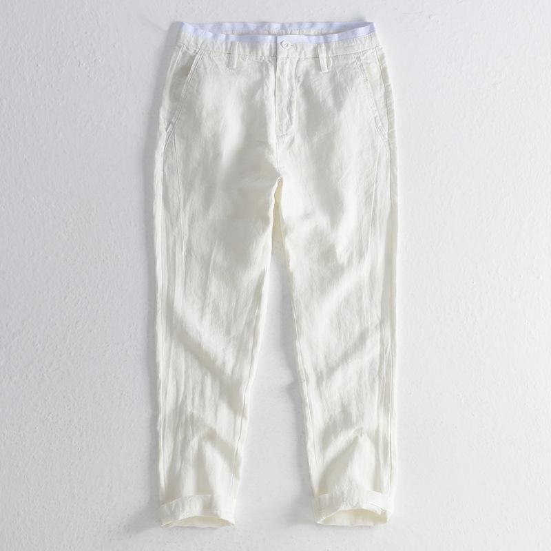 Linen Pants Straight Leg Pants Drawstring Lightweight Elastic Beach Pants Men's Spring Casual Pants Straight Breathable Long Pants