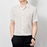 Transparent Shirt for Men Hollow out Men's Short Sleeve Printed Shirt Young and Middle-Aged Men's Casual Half Sleeve Shirt
