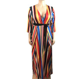 Women Plus Size Maxi Dressesv Collar Tight Large Swing Striped Printed Dress