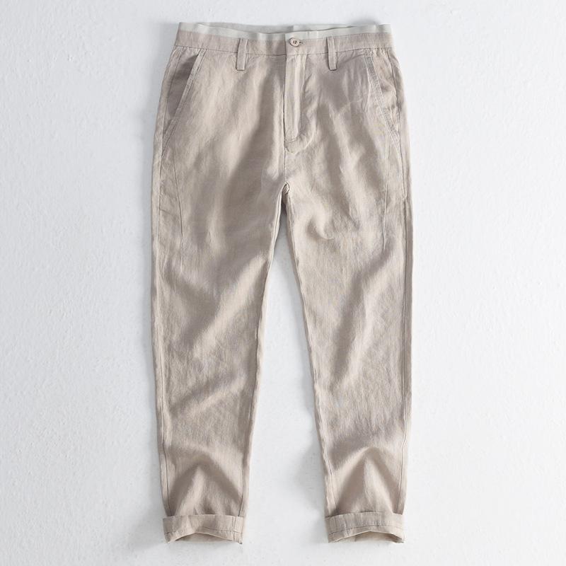 Linen Pants Straight Leg Pants Drawstring Lightweight Elastic Beach Pants Men's Spring Casual Pants Straight Breathable Long Pants